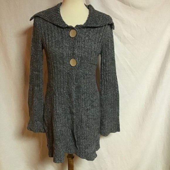 Vtg Gray Y2K hippie boho bell sleeve sweater - Picture 7 of 15